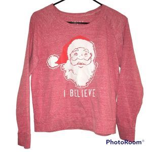AWAKE PINK & RED SANTA I BELIEVE CHRISTMAS Small SWEATSHIRT TOP SHIRT